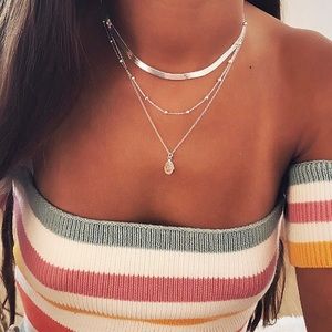 3/$25 pink gem snake chain multilayered necklace